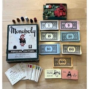 Parker Brothers Monopoly Popular Edition Board Game Green Box Wood Tokens 1935